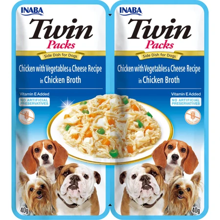 INABA Churu Dog Twin, XS-XL, Pollo y Queso, comida húmeda para perros sin cereales, (en sopa), 80g