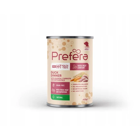 PREFERA Pro H&T Pro Dinner, XS-XL, Duck and Quinoa, canned grain-free moist dog food, (pate), 400g