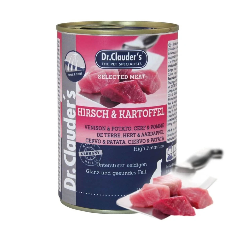 DR. CLAUDER'S Selected Meat, XS-XL, Deer and Potatoes, nourriture humide en conserve sans céréales pour chiens, (dans son propre jus), 400g