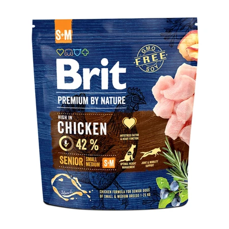 BRIT Premium By Nature Senior Kleine und Mittlere Rassen, S-M, Huhn, Trockenfutter für ältere Hunde, 1kg
