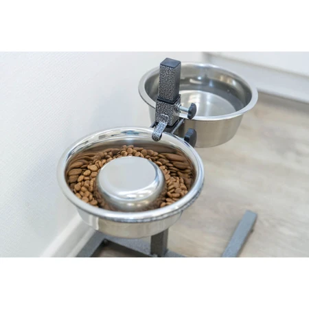 TRIXIE, set gamelles pour chien + 2 gamelles, hauteur réglable, métal, argent, M-L(1.8l, ⌀21cm)