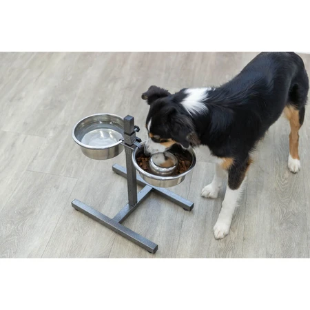 TRIXIE, set gamelles pour chien + 2 gamelles, hauteur réglable, métal, argent, M-L(1.8l, ⌀21cm)