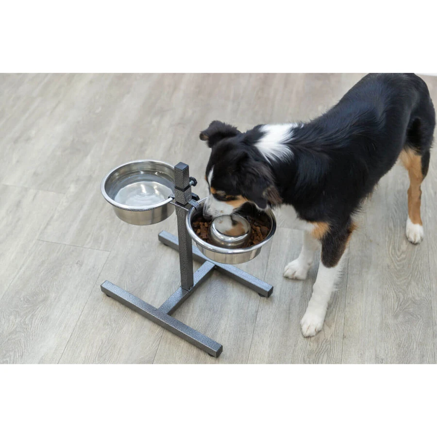 TRIXIE, set gamelles pour chien + 2 gamelles, hauteur réglable, métal, argent, M-L(1.8l, ⌀21cm)
