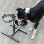 TRIXIE, set gamelles pour chien + 2 gamelles, hauteur réglable, métal, argent, M-L(1.8l, ⌀21cm)