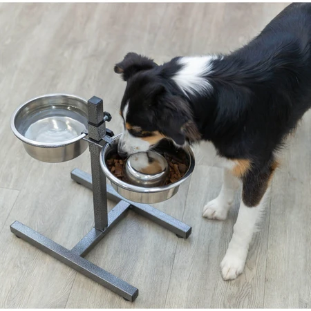 TRIXIE, set gamelles pour chien + 2 gamelles, hauteur réglable, métal, argent, M-L(1.8l, ⌀21cm)