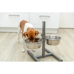 TRIXIE, set gamelles pour chien + 2 gamelles, hauteur réglable, métal, argent, M-L(1.8l, ⌀21cm)