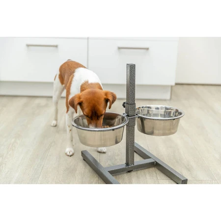 TRIXIE, set gamelles pour chien + 2 gamelles, hauteur réglable, métal, argent, M-L(1.8l, ⌀21cm)