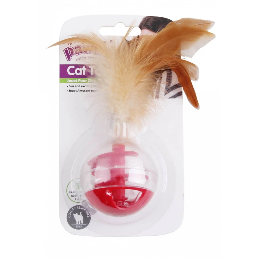 PAWISE, jouet boule pour chat, plastique, herbe à chat, activités physiques, rouge et marron