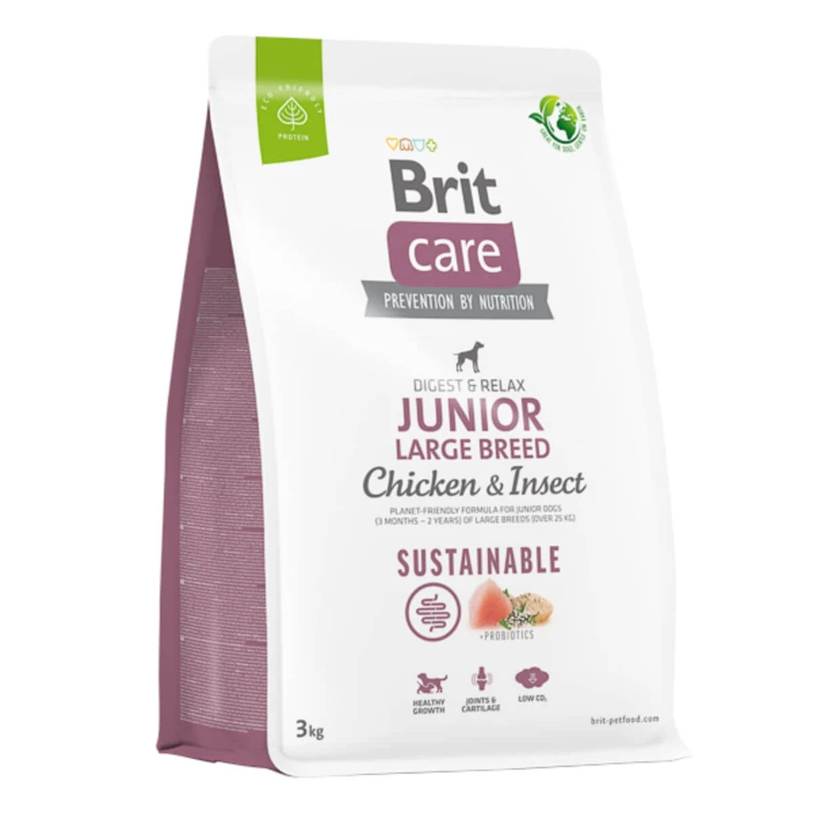 BRIT Care Sustainable Junior Large Breed, L-XL, Chicken and Insects, nourriture sèche pour chiens juniors, système digestif, 3kg