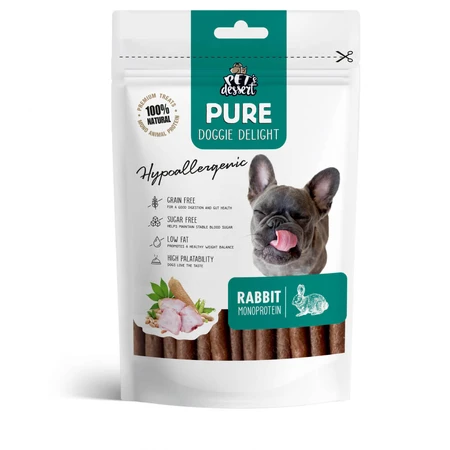 PET'S DESSERT Pure Doggie Delight Hypoallergenic Doggie Delight, XS-XL, Kaninchen, getreidefreier Belohnungsbeutel mit einem Protein, Hunde, Allergien, 80g