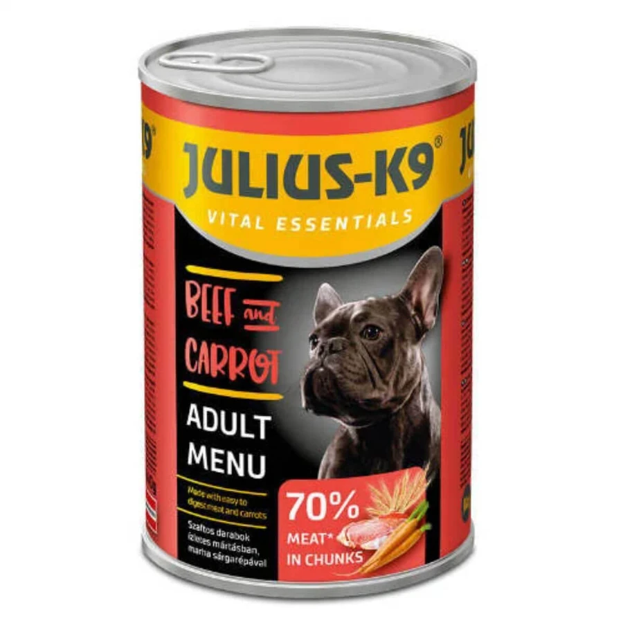 JULIUS-K9 Adult Menu, XS-XL, Rind und Karotte, feuchtes Hundefutter in Dosen, (in Sauce), 1240g