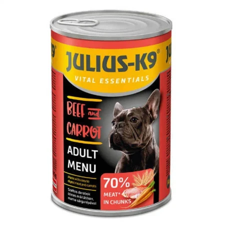 JULIUS-K9 Adult Menu, XS-XL, Rind und Karotte, feuchtes Hundefutter in Dosen, (in Sauce), 1240g