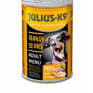 JULIUS-K9 Adult Menu, XS-XL, Turkey and Rice, canned wet food for dogs, (in gravy), 1240g