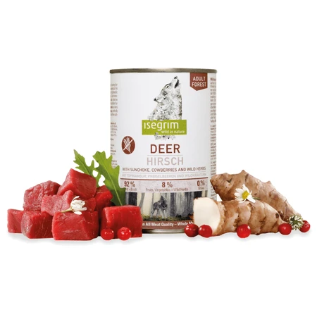ISEGRIM, XS-XL, Ciervo, comida húmeda en lata sin cereales, (en salsa), 800g