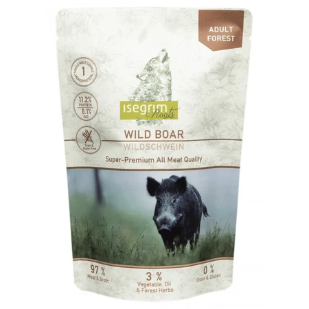 ISEGRIM, XS-XL, Jabalí, sobre, mono proteína, comida húmeda sin cereales para perros, (en salsa), 410g