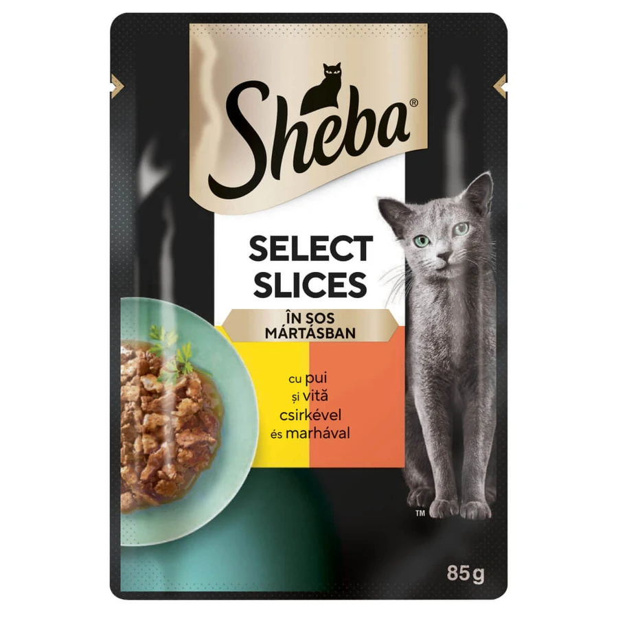SHEBA Select Slices, Kip en Rund, zakje nat kattenvoer, (in saus), 85g