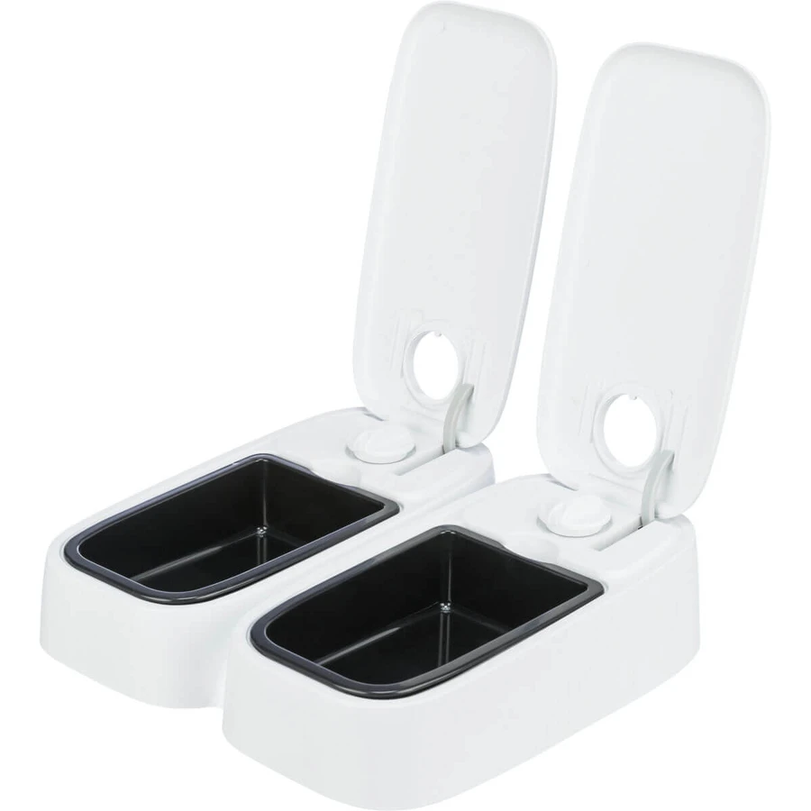 TRIXIE TX2, automatisches Hundefutter, 2 rechteckige Näpfe, programmierbar, Kunststoff, schwarz-weiß, S-L(0,6l, 27x7cm)