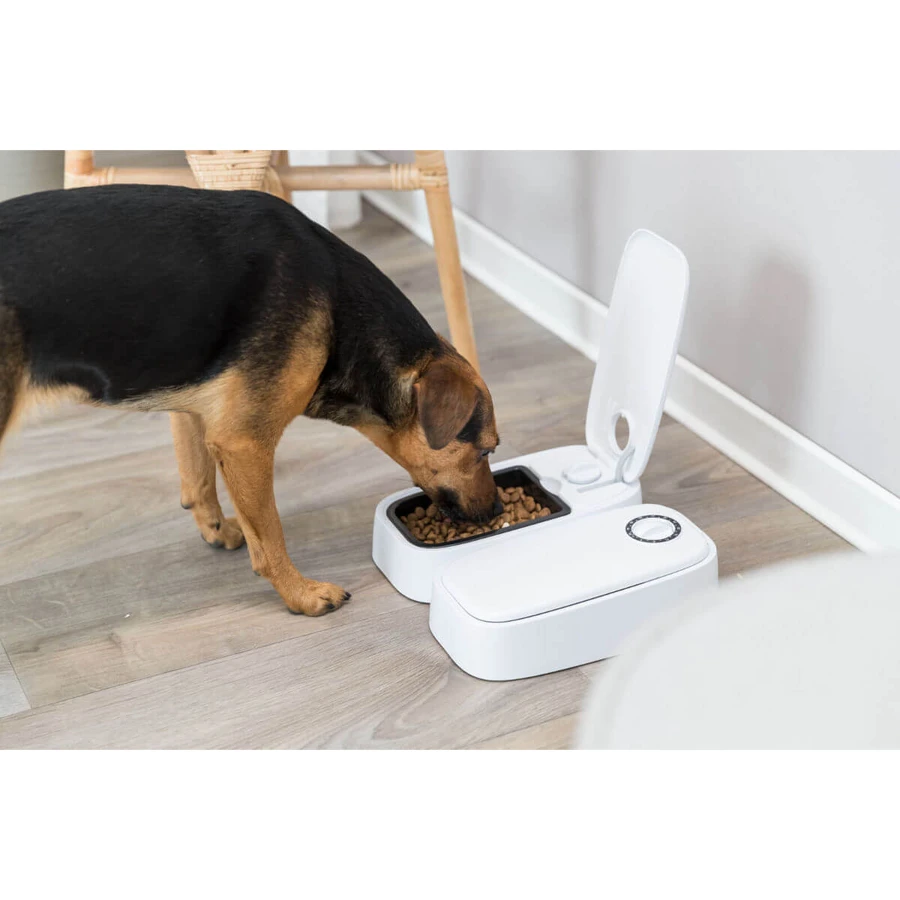 TRIXIE TX2, automatisches Hundefutter, 2 rechteckige Näpfe, programmierbar, Kunststoff, schwarz-weiß, S-L(0,6l, 27x7cm)