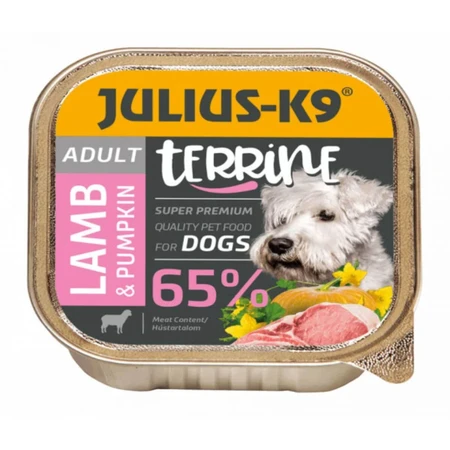 JULIUS-K9 Terrine, XS-S, Lamb and pumpkin, moist dog food tray, (pate), 150g