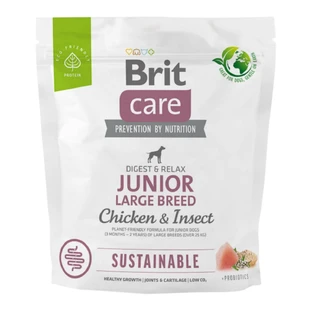 BRIT Care Sustainable Junior Large Breed, L-XL, Pollo e Insectos, alimento seco para perros junior, sistema digestivo, 1kg