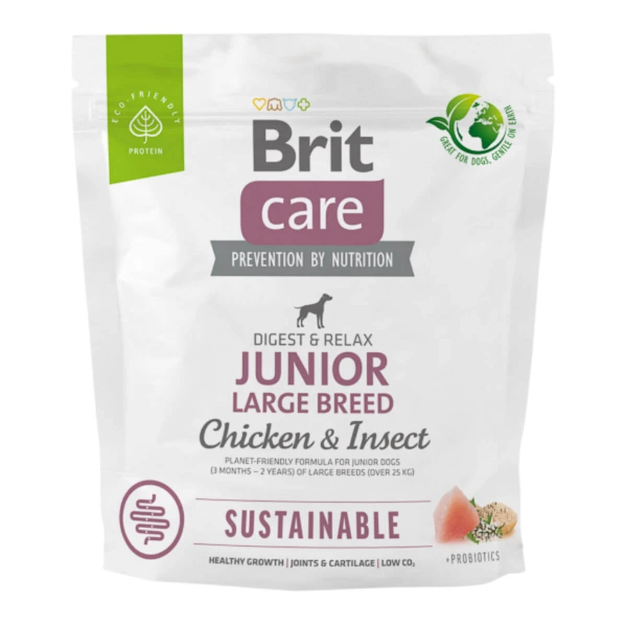 BRIT Care Sustainable Junior Large Breed, L-XL, Pollo e Insectos, alimento seco para perros junior, sistema digestivo, 1kg