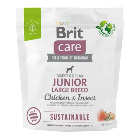 BRIT Care Sustainable Junior Large Breed, L-XL, Pollo e Insectos, alimento seco para perros junior, sistema digestivo, 1kg