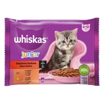 WHISKAS Junior Classic Selections, Rund en Kip, zakje natvoer voor junior katten, (in aspic), multipack, 85g x 4