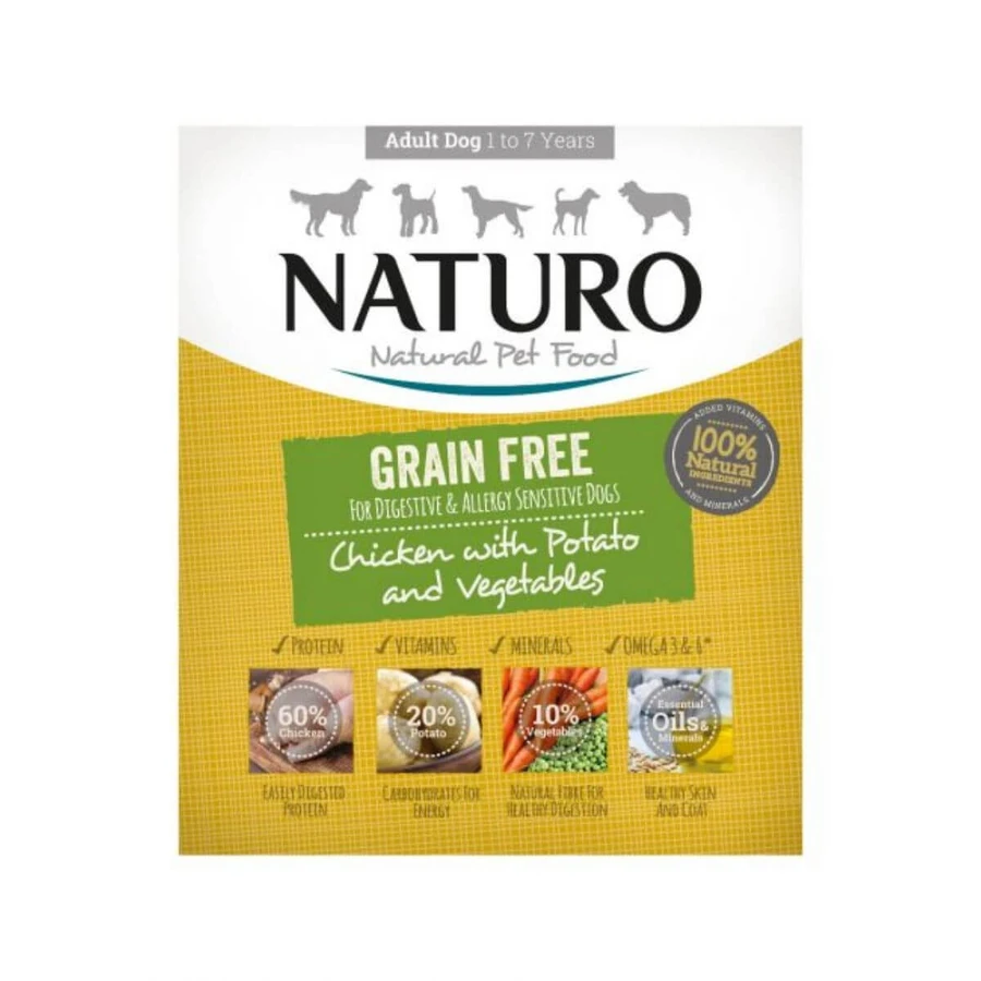NATURO Grain Free, XS-L, Chicken & Vegetable, grain free wet dog food, tray, (in aspic), 400g