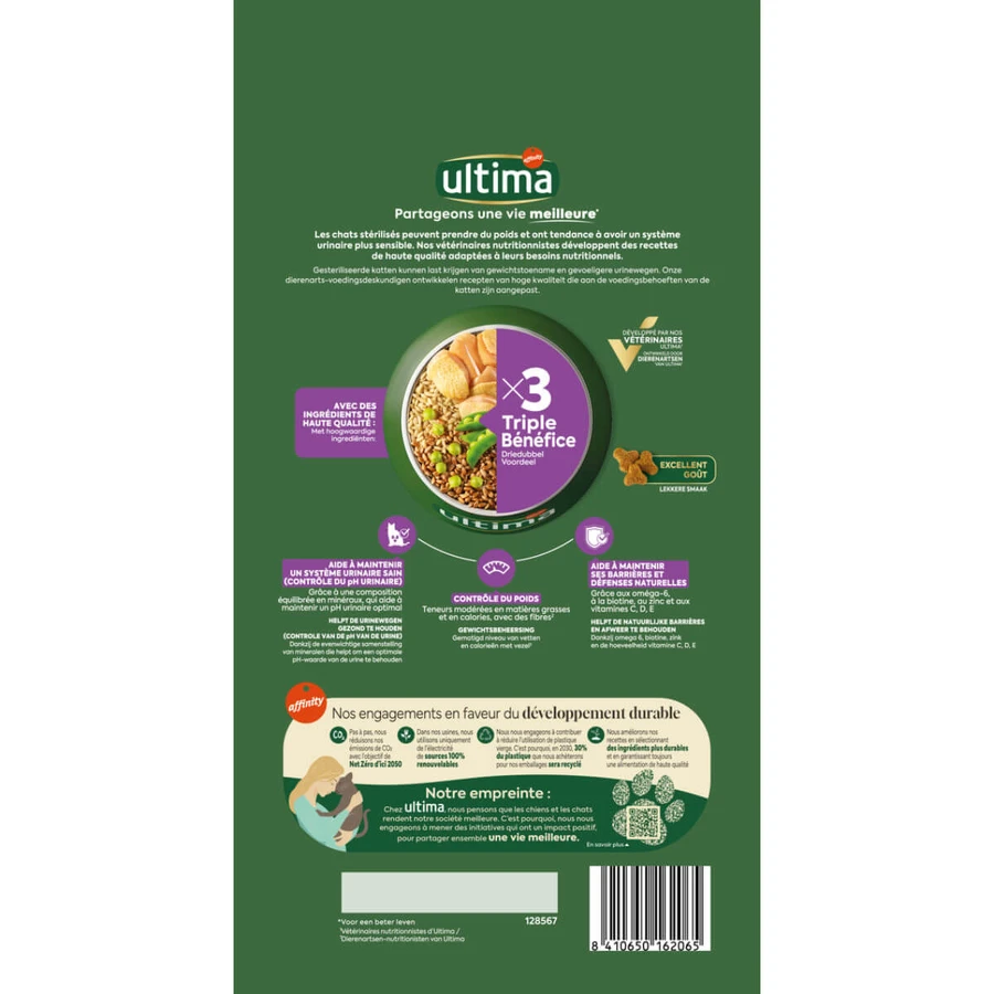 ULTIMA Stérilisé, Poulet, nourriture sèche pour chats stérilisés, 1,5kg