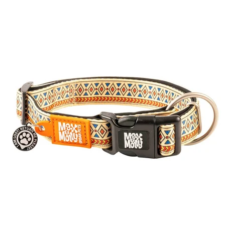 MAX & MOLLY Smart ID Ethnic, dog collar, adjustable, polyester, beige, trident buckle, S(28-45 x 1.5cm)