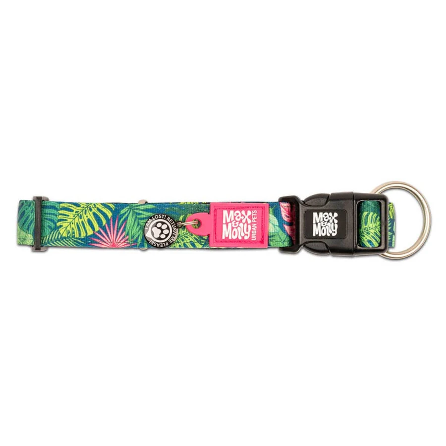 MAX & MOLLY Smart ID Tropical, dog collar, adjustable, polyester, green, trident buckle, XS(22-35 x 1cm)