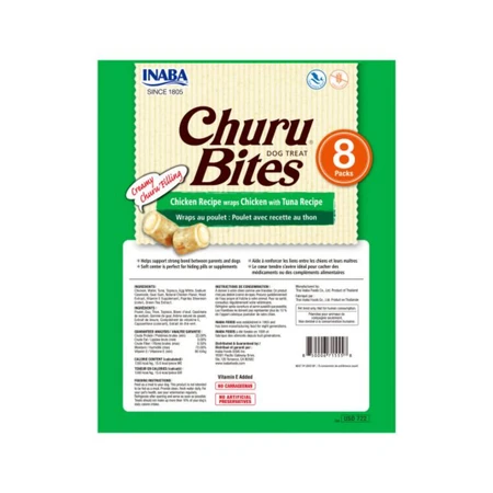 INABA Churu Rolls, XS-XL, Kip en Tonijn, zakje, graanvrije beloning tube honden, 56g