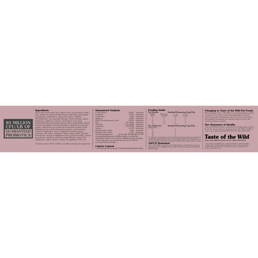 TASTE OF THE WILD Lowland Creek, Codorniz y Pato, pienso seco sin cereales, 6.6kg