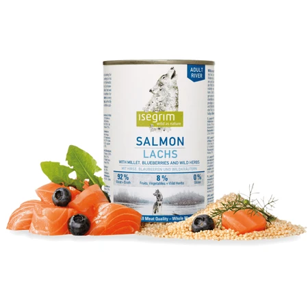 ISEGRIM, XS-XL, Salmón, comida húmeda en lata sin cereales, (en salsa), 800g