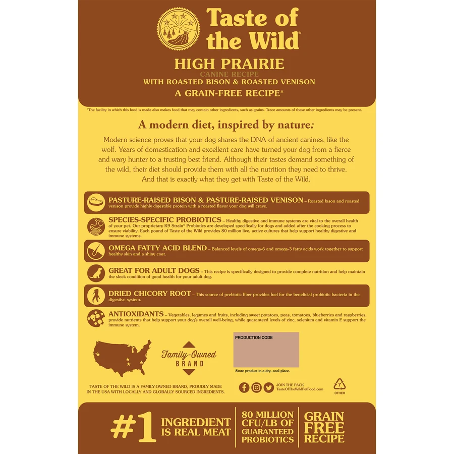 TASTE OF THE WILD High Prairie, Bison and Venison, grain-free dry dog food, 2kg