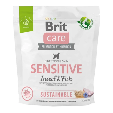 BRIT Care Sustainable Sensitive, XS-XL, Insekten & Fisch, Hundetrockenfutter, Haut & Fell, Verdauungssystem, 1kg