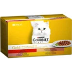 PURINA Gourmet Gold, 4 sabores (Ternera, Pavo y Pato, Salmón y Pollo, Pollo e Hígado), envase mixto, comida húmeda en lata para gatos, (trozos en salsa), 85g x 4