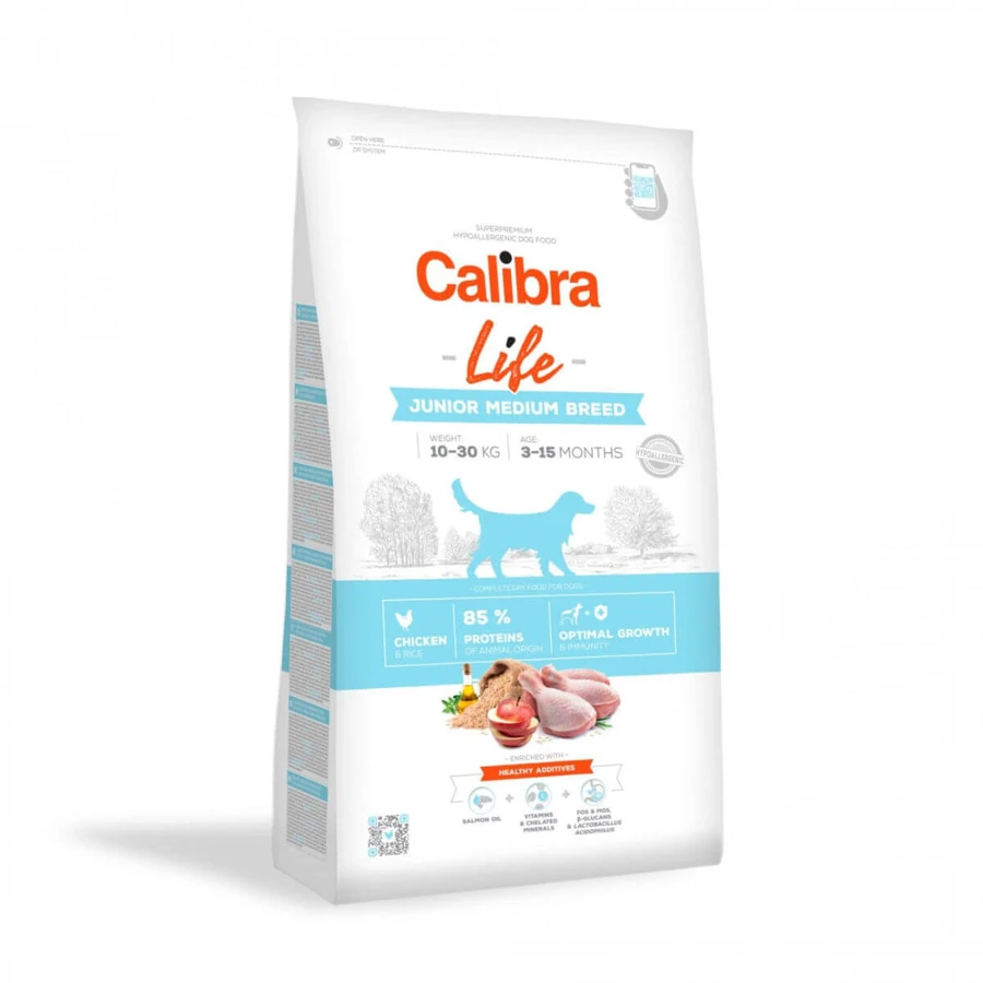 CALIBRA Life Junior Medium Breed, M, Kip, graanarm droogvoer voor junior honden, 2.5kg