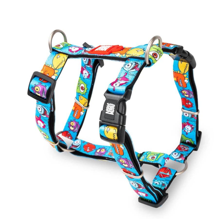 MAX & MOLLY Little Monsters, double harness (chest & back) for dogs, polyester, blue, trident buckle, S(43-53 x 1.5cm)