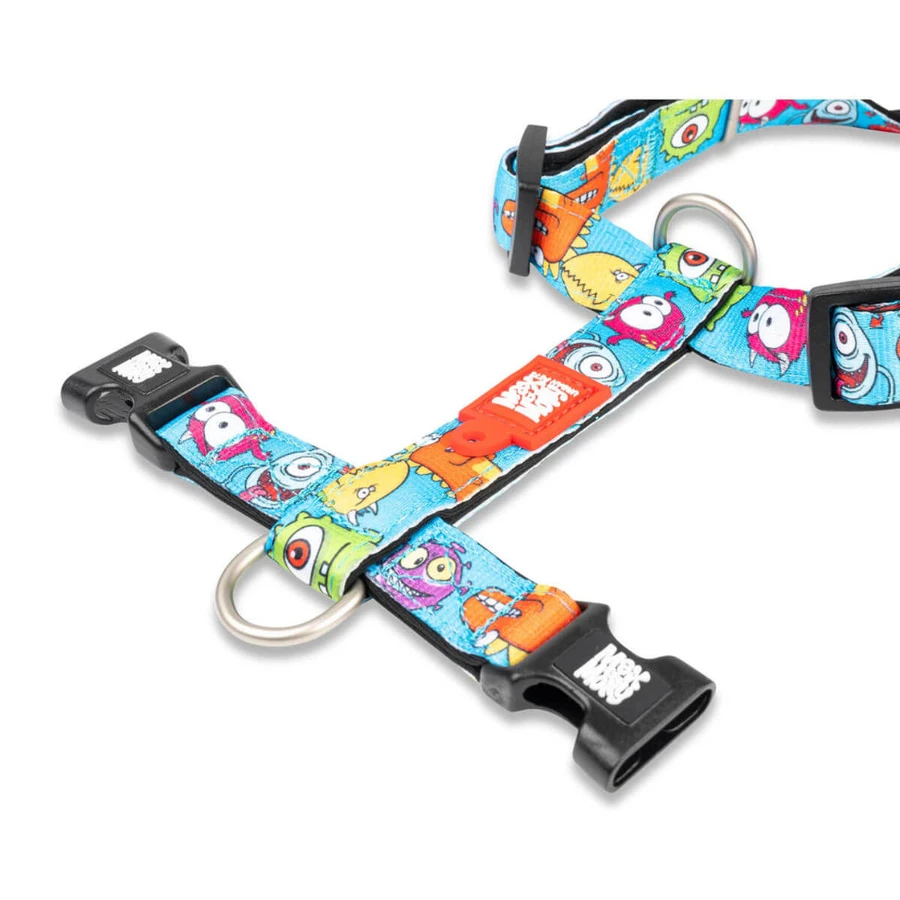 MAX & MOLLY Little Monsters, double harness (chest & back) for dogs, polyester, blue, trident buckle, S(43-53 x 1.5cm)