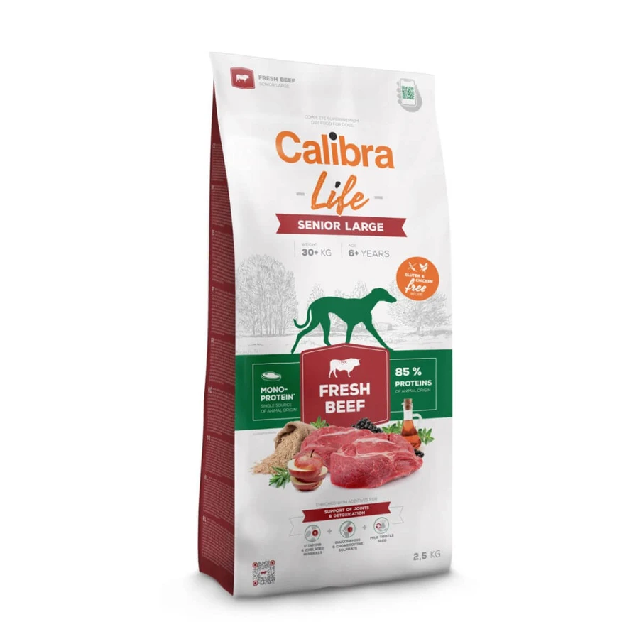 CALIBRA Life Senior Large Fresh Beef, L-XL, boeuf, aliment sec monoprotéique pour chiens âgés, 2.5kg