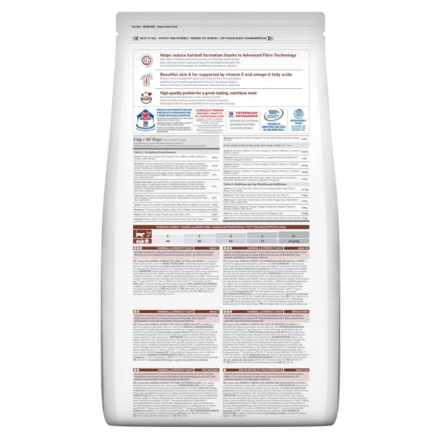 HILL'S Science Plan Hairball & Perfect Coat, Kip, droog kattenvoer, haarbal reductie, 3kg