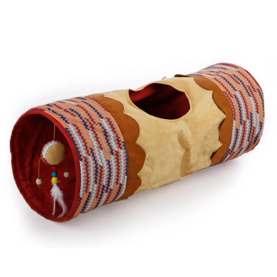 ALL FOR PAWS, tunnel pour chat, polyester, rouge et marron, 61 x 25 x 25 cm