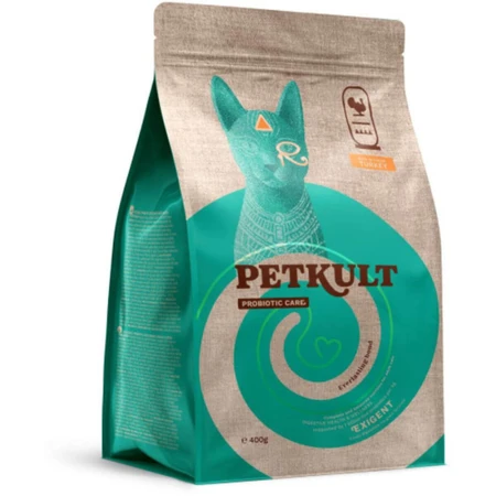 PETKULT Probiotic Care Exigent, Pavo, alimento seco para gatos con apetito exigente, 400g