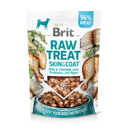 BRIT Raw Treat Skin & Coat XS-XL, Fish & Chicken, functional dog treats pouch, skin & fur, 40g