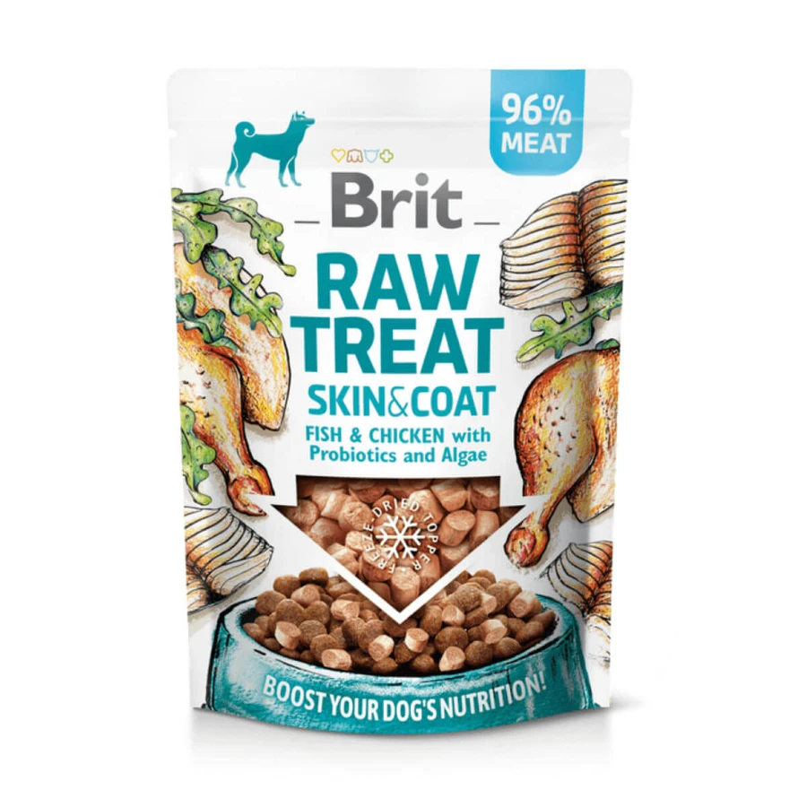 BRIT Raw Treat Skin & Coat XS-XL, Fish & Chicken, functional dog treats pouch, skin & fur, 40g
