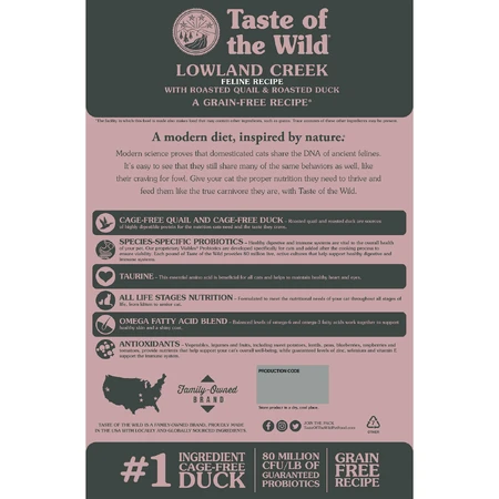 TASTE OF THE WILD Lowland Creek, Kwartel en Eend, graanvrij droogvoer voor katten, 2kg