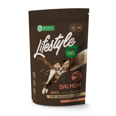 NATURES PROTECTION Lifestyle Kitten, saumon, nourriture sèche sans grain pour chats juniors, 400g