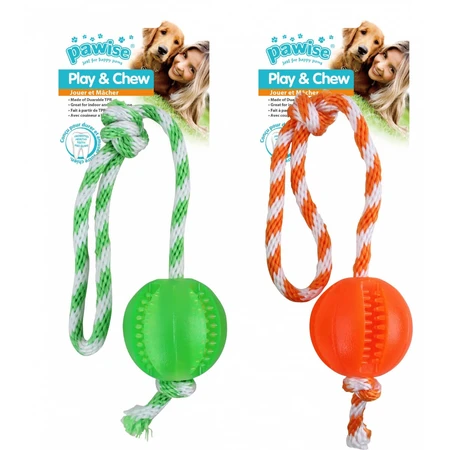 PAWISE Thermoplastische bal met koord, speelgoedbal honden, S-L, kunststof, bijtend, diverse kleuren, 40 x 6,5 x 6,5 cm