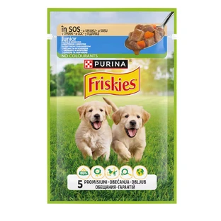 PURINA Friskies Junior, Pollo con zanahoria, sobre comida húmeda para perros, (en salsa), 85g